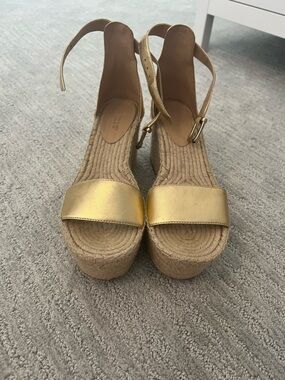 J. crew Gold Espadrille Wedge Sandals with Ankle Strap - Women's